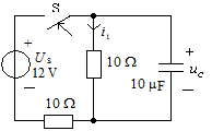图示电路中，开关S在t = 0瞬间闭合，若，则i1 (0+)为()A 