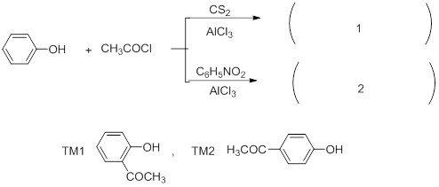 下列反应式说法不正确的是 A、（1）TM1， （2）TM2B、邻位取代产物可以形成分子内氢键，极性较