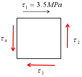 受力构件内的一点应力状态如图所示，则τ2= （注意正负号：剪应力沿截面顺时针为正） 