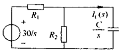 【单选题】如图所示电路，已知电源电压us=30V，Ω，Ω，C=1F。开关S闭合之前电路稳定，t=0时