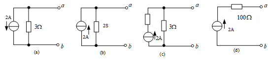 试判断求下图所示各电路是否存在等效电压源模型，若存在，画出等效电压源模型。 