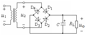 桥式整流滤波电路如图所示，负载电阻RL不变，电容C愈大，则输出电压平均值UO应（）。 