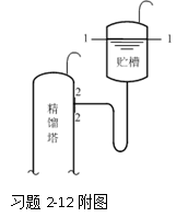 请看附图，来自本周的一道作业题（习题2-12）。把高位贮槽中的液体放入精馏塔，求（1）高位槽液面高度