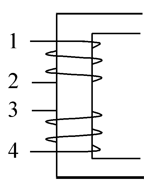 图示为变压器原边的两个绕组，每个绕组的额定电压为110 V，如今要接到220 V交流电源上，需___