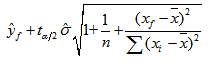 利用一元回归模型对被解释变量平均值E（yf | xf )进行区间预测的上界是：