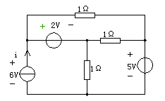图示电路已知电流源的电压为6V，则其电流i为 。 