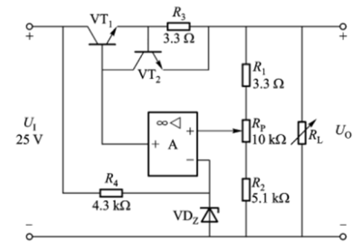 稳压电路如题图所示，稳压管VDZ的稳压值UZ=6V。该电路能稳压。 