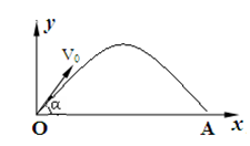 如图所示,以初速度V0抛出一个小球，抛射角为α，忽略空气阻力，则小球落到地面上A点时，轨道的曲率半径