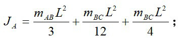 直角均质弯杆ABC，AB=BC=L，每段质量记作mAB，mBC，则弯杆对过A且垂直于图平面的A轴的转