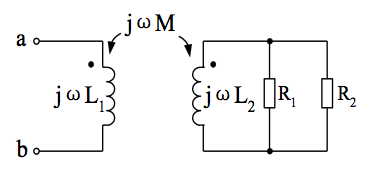 下图所示空芯变压器， 输入阻抗Zab为（）Ω。 