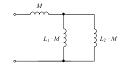 图所示为电感耦合电路，其去耦合等效电路为 （） 