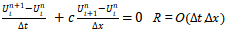 【单选题】一维线性平流方程，其时间前差，空间中央差格式为（）：