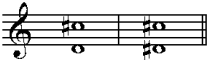 谱例中，第1小节的音程变化为第2小节的音程，使用的方法是？音程是扩大了还是缩小了？ 