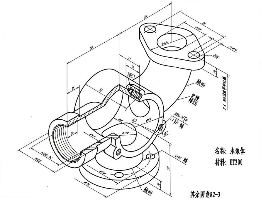 画出水泵体的零件图。 [图]...画出水泵体的零件图。 