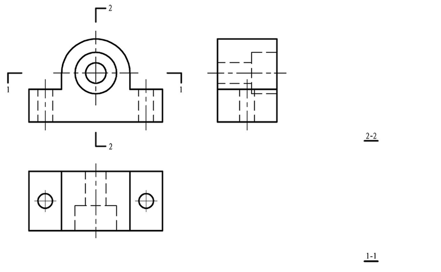 补画形体的1-1半剖面图和2-2全剖面图。[图]...补画形体的1-1半剖面图和2-2全剖面图。