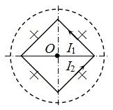 用导线围成如图所示的正方形加一对角线回路，中心为O点，放在轴线通过O点且垂直于图面的圆柱形均匀磁场中