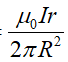 【单选题】如图所示是一根很长的长直圆柱形导体的横截面，半径为R，导体内载有沿轴线方向的电流I，且I均