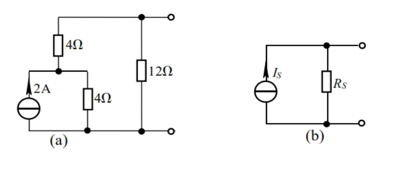 如图（a)所示电路中，其诺顿等效电路（图（b)）中的电源 IS= 