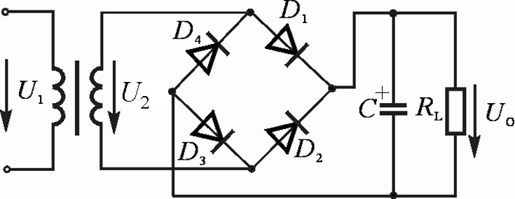 六,单相桥式整流,电容滤波电路,如图所示,其中交流电源.