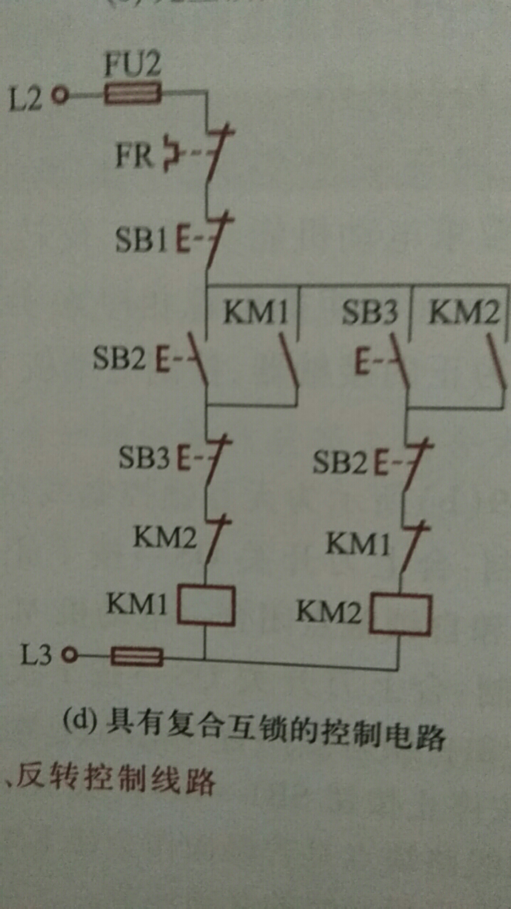 下图中，KM1和KM2的这两对辅助常闭触头在线路中所起的作用称为（）。