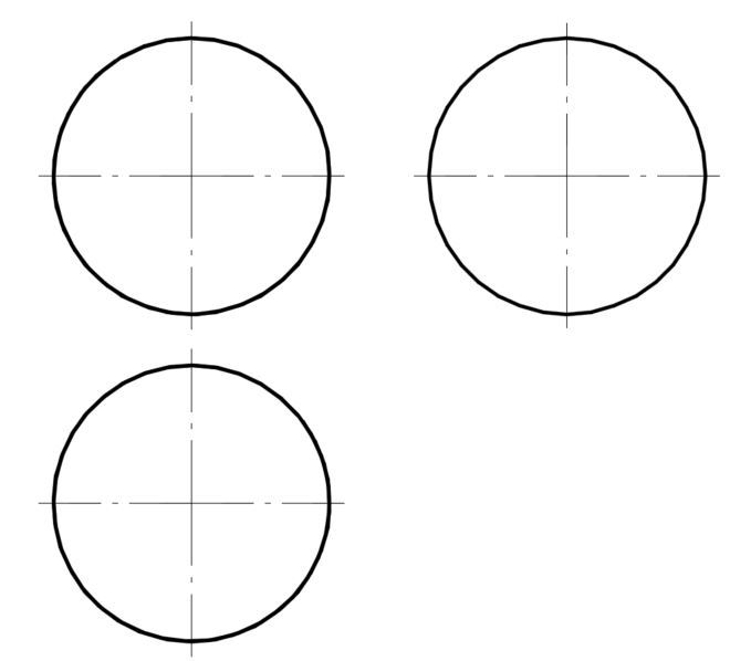 图为球的三面投影，请问球对正面的转向轮廓线的水平投影位于其水平投影面的（）位置上。 