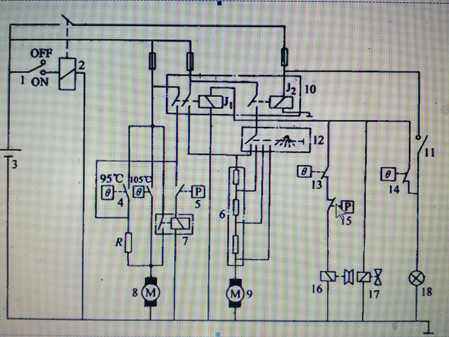 1、如图所示为“普桑”汽车空调系统电路，主要由①压缩机电...1、如图所示为“普桑”汽车空调系统电路