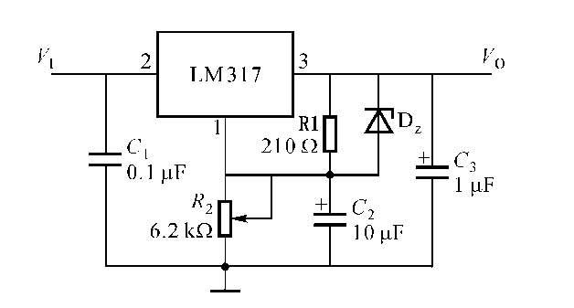 [图] 由可调的三端稳压器LM317组成的稳压电路如上图。L... 由可调的三端稳压器LM317组成
