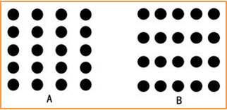 A和B两幅图都是由20个圆点组成，图A你看到的是四条竖线，图B你看到的是四条横线，这是由于知觉遵守【