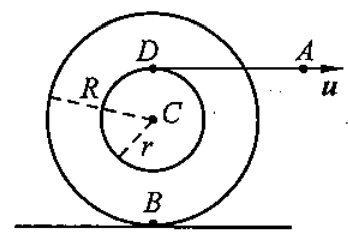 半径为R的线轴在水平面上沿直线做无滑滚动，中部绕线轴的半径为r，线无滑地绕在轴上，线端点A以不变速度