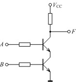 电路如图所示，设图中元件参数选择合理，晶体管工作于开关状态，则电路的输出逻辑函数表达式为 。 