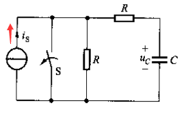 如图所示，其中R=20kΩ，C=50uF，is=0.5mA。若t=0时开关S打开，求电流源发出的功率