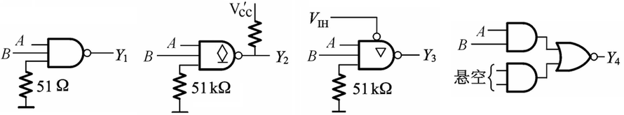 下图电路均为TTL门电路，能够实现的电路是（）。