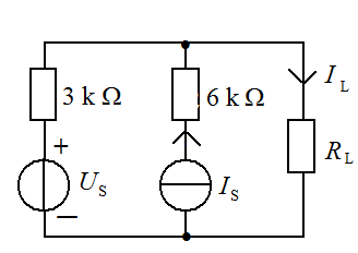 在图示电路中，已知：=9V，=6mA，当电压源单独作用时，通过的电流是1mA，那么当电流源IS单独作