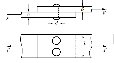 图示铆钉连接，铆钉的挤压应力σbs为()。        