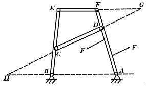 杆AF、BE、CD、EF相互铰接，并支承，如图所示。今在AF杆上作用一力偶（F、F’），若不计各杆自