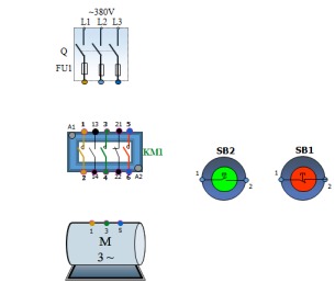 试画出三相异步电动机单向连续运转电路图（包括主电路和控制电路），并将单向连续运转电路图进行实物图的连