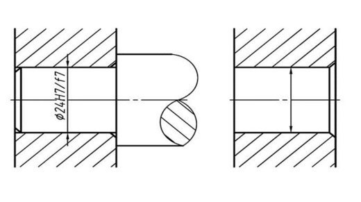 读图，图中右图中孔的公差带代号应标注为（）。 [图]A、Φ2...读图，图中右图中孔的公差带代号应标