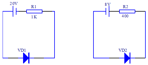 如图示，假设二极管为理想二极管，流过二极管VD1和VD2 电流分别为（）