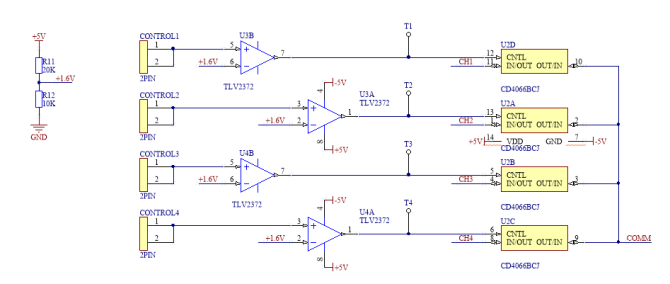 以下关于作为比较器使用的TLV2372芯片，连接正确的是哪一个