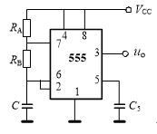 555定时器构成的多谐振荡器如图所示，其振荡周期约为 。 