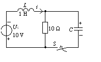 图示电路在换路前已处于稳定状态，而且电容器C上已充有图示极性的6V电压，在t=0瞬间将开关S闭合，则