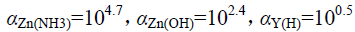 在pH=10.0的氨性溶液中，已计算出，在此条件下，为（） （已知）