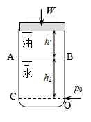 【单选题】图中直径为D=0.4m的圆柱形容器中，油层高h1=0.3m，重度g1=7840N/m3；水