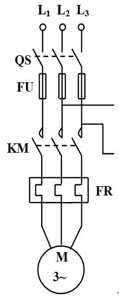 三相异步电动机直接起动电路的主电路如右图所示，图中的保护有 