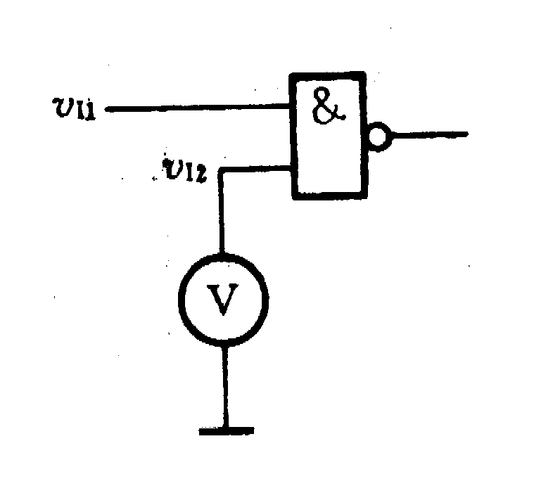 v 11接0.2 V的情况下，用万用电表测量图2.1的v 12端得到的电压为多少？图中的与非门为74