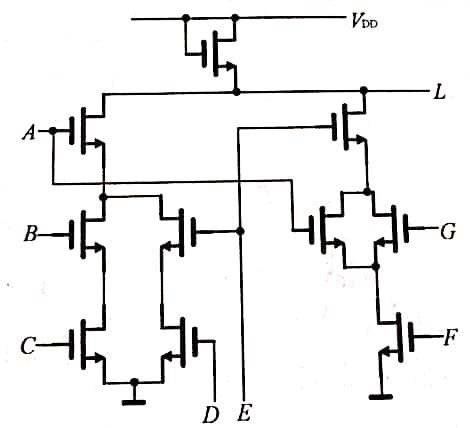 写出图中所示的CMOS器件电路的输出信号L的逻辑函数表达式。 