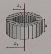一截面为矩形的螺绕环，内外半径分别为R1和R2．高为h共有N匝线圈，螺绕环的轴处放一无限长直导线．求