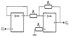 如图所示电路中，已知电阻Rf ＝5R1，输入电压Ui＝5mV，求输出电压U0 