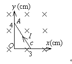 如图所示，在纸面上的直角坐标系中，有一根载流导线AC置于垂直于纸面的均匀磁场中，若I = 1 A，B