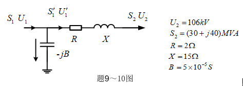 某电网等效电路如题9～10图，依据图中条件进行潮流计算，则输入端功率的值为（)MVA. 